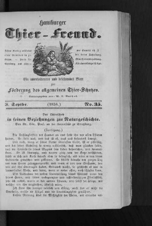 Hamburger Thier-Freund. 3. Septbr. (1858.) No. 35.