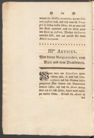 IIIter Articul. Von denen Marquetenders, vom Biere und vom Brandtwein