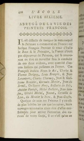 Livre Sixieme. Abregé De La Vie Des Peintres Francois.