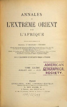 Annales de l'Extrême Orient et de l'Afrique. 6. 1883/84