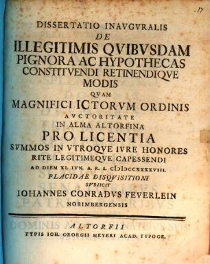 Dissertatio inavgvralis de illegitimis qvibvsdam pignora ac hypothecas constitvendi retinendiqve modis