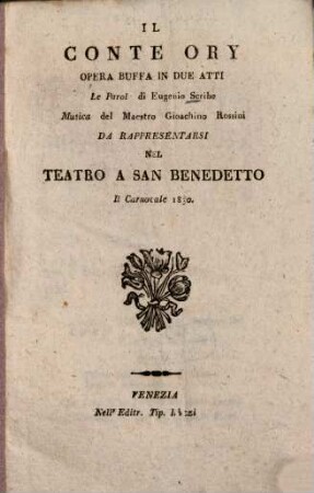 Il Conte Ory : Opera buffa in 2 atti