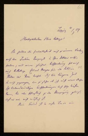 Brief von Ludwig Mitteis an Otto von Gierke, Leipzig, 4.7.1907