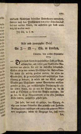 171-183, Acht und zwanzigster Brief