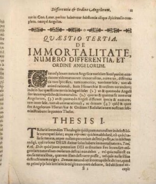 Qvaestio Tertia. De Immortalitate, Numero Differentia, Et Ordine Angelorum.