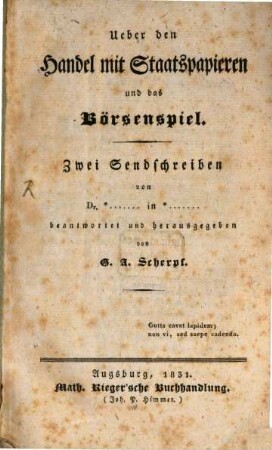 Über den Handel mit Staatspapieren und das Börsenspiel