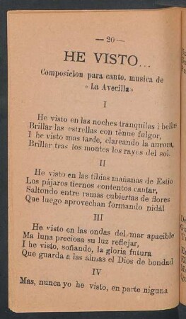 He visto... : Composición para canto, música de "La avecilla"