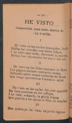 He visto... : Composición para canto, música de "La avecilla"