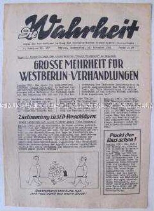 Hektografiertes Mitteilungsblatt der SED Westberlin (SEW) mit einer Stellungnahme des Parteivorstandes zur Lage in und um West-Berlin