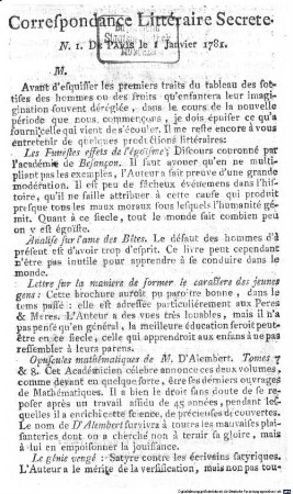 Correspondance littéraire secrète. 1781