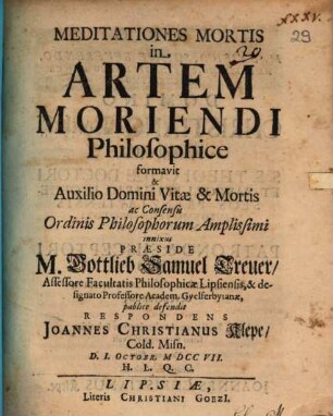 Meditationes Mortis in Artem Moriendi Philosophice formavit