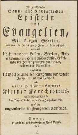 Die gewöhnlichen Sonn- und Festtäglichen Episteln und Evangelien