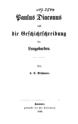 Paulus Diaconus und die Geschichtsschreibung der Longobarden