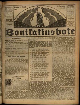 Erste Ausgabe vom Sonntag, den 24. August 1924.