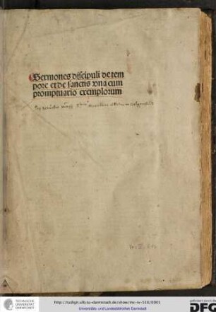 Sermones discipuli de tempore et de sanctis una cum promptuario exemplorum.