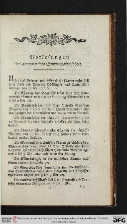Vorlesungen des gegenwärtigen Sommerhalbenjahres