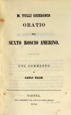 Orazioni scelte di Cicero : Col commento di Carlo Halm, II