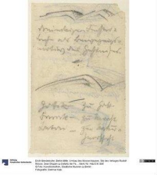 Berlin-Mitte, Umbau des Mosse-Hauses, Sitz des Verlages Rudolf Mosse. Zwei Skizzen zu Details der Fenstereinfassungen