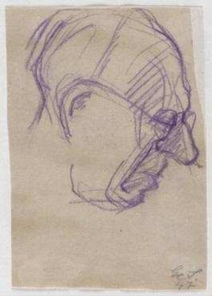[o.T.]. Männerkopf mit Brille im Profil