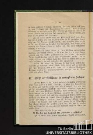 III. Pflege der Obstbäume in erwachsenem Zustande.