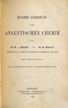 Kurzes Lehrbuch der analytischen Chemie