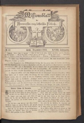 N°. 12. Dezember 1916. XVIII. Jahrgang