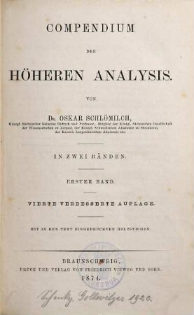 Compendium der höheren Analysis : in zwei Bänden, 1