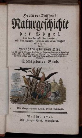 Bd. 16: Herrn von Büffons Naturgeschichte der Vögel. Sechszehnter Band
