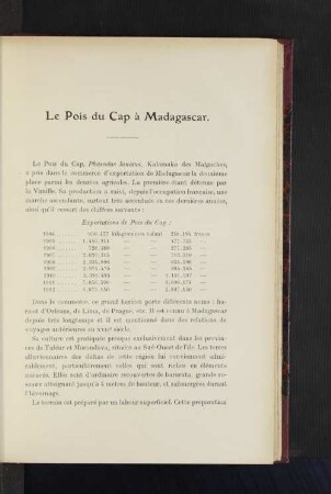 Le Pois du Cap à Madagasca.