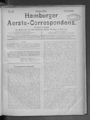 6.1903: Hamburger Ärzte-Correspondenz : Zeitschr. für d. Veröff. d. ärztl. Standesvereine Hamburgs u. d. Altonaer Ärztlichen Vereins
