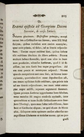 B. Erasmi epistola ad Georgium Ducem Saxoniae, de causa Lutheri.