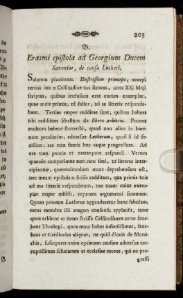 B. Erasmi epistola ad Georgium Ducem Saxoniae, de causa Lutheri.