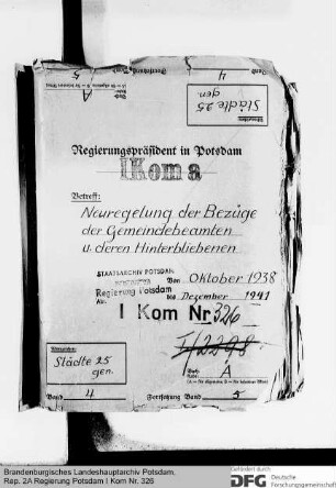 Neuregelung der Bezüge der Gemeindebeamten und ihrer Hinterbliebenen in den Städten. Allgemeines