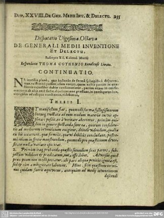 Disputatio Vigesima Octava De Generali Medii Inventione Et Delectu