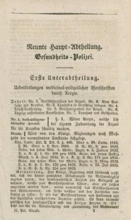 Neunte Haupt-Abtheilung. Gesundheits-Polizei