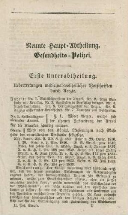 Neunte Haupt-Abtheilung. Gesundheits-Polizei