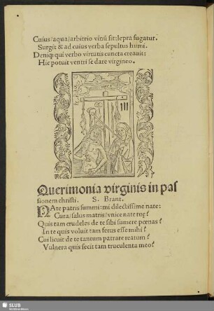 Querimonia virginis in passionem christi.