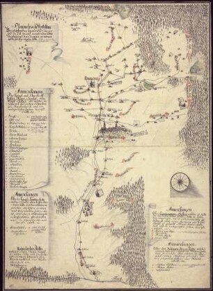 Planimetrische Vorstellung des zu Schneeberg liegenden Gebirges und der Zeit darauf umgehenden lieben Bergbaues, kolorierte Handzeichnung, 1755