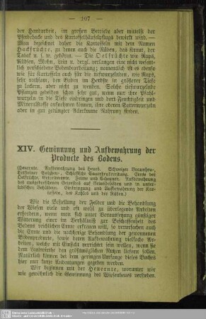 XIV. Gewinnung und Aufbewahrung der Producte des Bodens