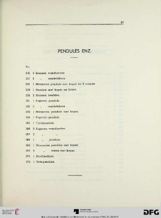 Pendules enz. (Nr. 356-372)