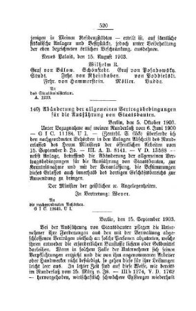 Abänderungen der allgemeinen Vertragsbedingungen für die Ausführung von Staatsbauten : [A. Behörden und Beamten]