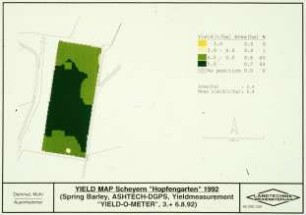 Ertragskartierung Scheyern "Hopfengarten" 1992 (S-Gerste; ASHTEC-GPS; Ertragsermittlung "YIELD-O-METER", 3. + 6.8.1992)