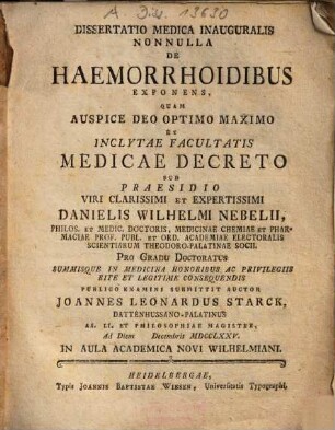 Dissertatio Medica Inauguralis Nonnulla De Haemorrhoidibus