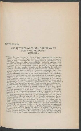 Los ultimos años del gobierno de don Manuel Montt