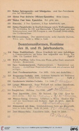 Beamtenuniformen, Kostüme des 18. und 19. Jahrhunderts (Nr. 234-285)