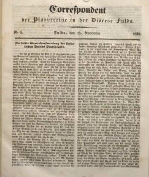 Nr. 5. Fulda, den 15. November 1849.