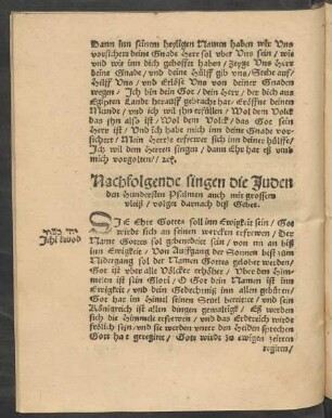 Nachfolgende singen die Juden den hundertsten Psalmen ...