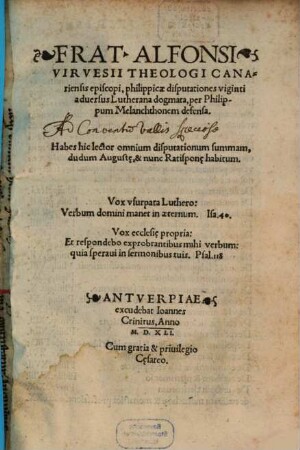 Philippicae disputationes viginti adversus Lutherana dogmata