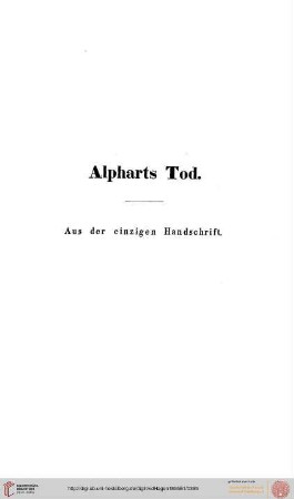 Alpharts Tod. Aus der einzigen Handschrift.