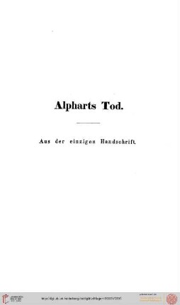 Alpharts Tod. Aus der einzigen Handschrift.